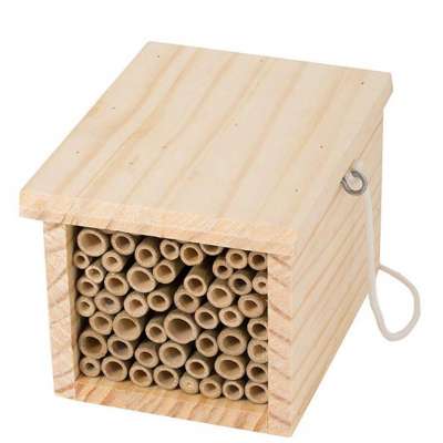 Mason Bee Box House ~ Durable Pine Wood Casing Filled with Natural Bamboo Tubes ~ Ideal Habitat for Pollinators and Other Benefi